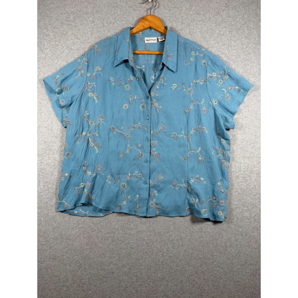 Apparenza Women's 3X Blue Floral Embroidered Button Front Blouse Shirt 0731